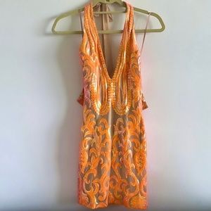 orange sparkly sequenced short dress